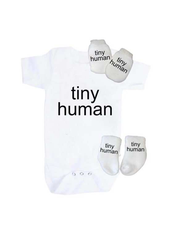 Baby Bodysuit Tiny Human. PREEMIE To Size 24 Months. You Choose Size. 1st Keepsake! GREaT GiFT! 1st Keepsake!