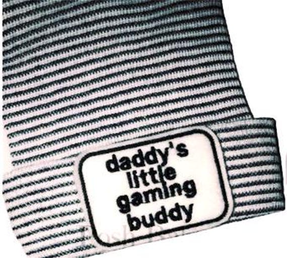 Newborn Hospital Hat daddy's little Gaming buddy with Optional Mittens & Socks Gender Reveal, Surprise Dad! Coming Home Hat, Cute Baby Gift