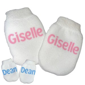 MITTENS & option to add socks. No scratch Mittens with NAME. Boy or Girl! Perfect Shower / Newborn Gift! Every Baby Needs. Every Mom Loves!