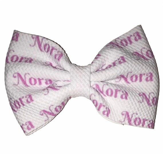 Girls Bow with NAME on Hat, Headband or Clip! Custom Made Fabric Bow. EXCLUSIVE