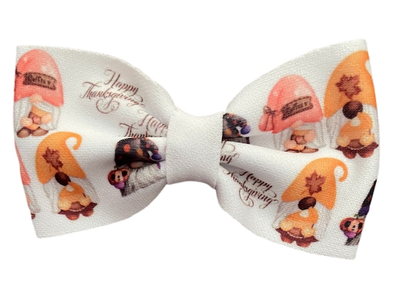 Girls Gnome Hat Bow with Happy Thanksgiving on Bow, Headband or Clip! Custom Made Fabric Bow. EXCLUSIVE