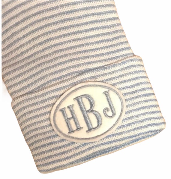 Baby Hospital Hat Monogramed with Initials! For a BOY or GIRL! You Choose Hat and Applique Color. 1st Keepsake! Super Cute! Personalized!