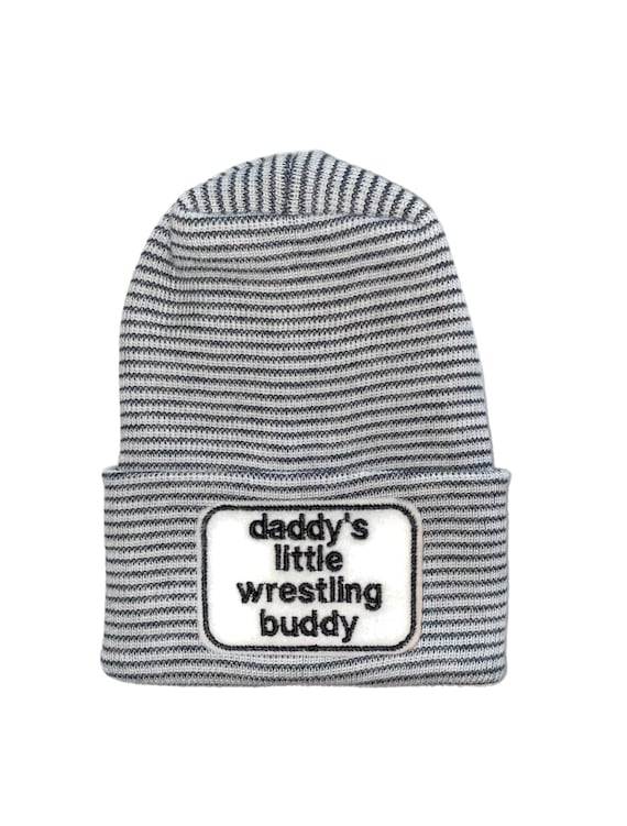 Newborn Hat daddy's (or anyone else) little Wrestling buddy and OPTIONal Mittens YOU CHOOSE COLOR  1st Keepsake,  Surprise Dad!