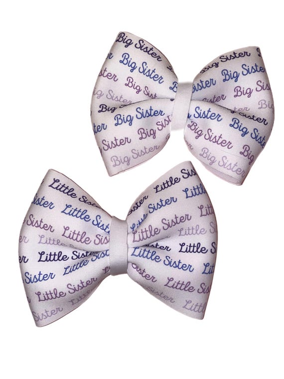 Big & Little Sister Bows in purples.  Little Sister on Newborn Hat or Nylon Headband. Big Sister is on clip or Nylon Headband. You Choose