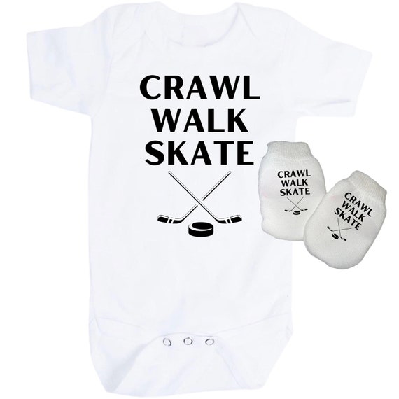 Baby Bodysuit with Crawl Walk Wrestle With Option to Purchase No Scratch Mittens and Socks You choose Size. GREaT GiFT! 1st Keepsake!