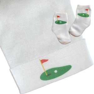 Newborn Hospital Hat Golf. Option to add Socks & Mitts.Great Gift. Baby's 1st Keepsake. Cute