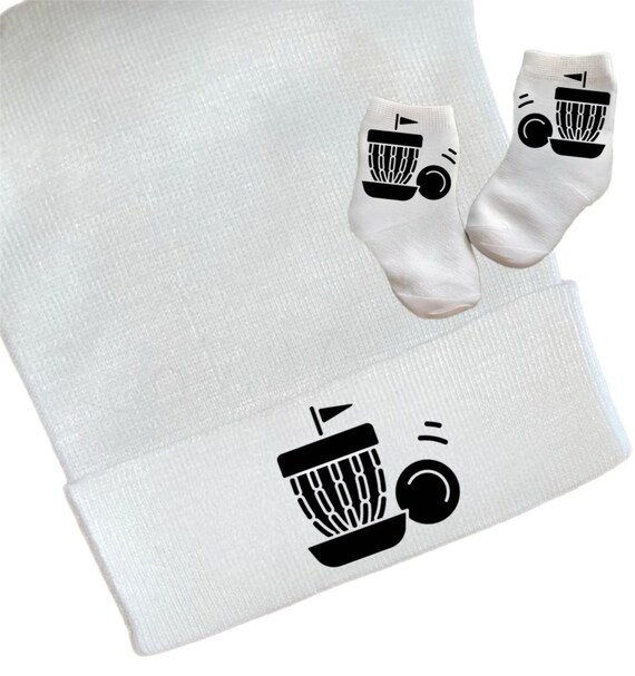 Newborn Hospital Hat Frisbee Golf. Option to add Socks & Mitts.Great Gift. Baby's 1st Keepsake. Cute