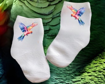 Baby/Toddler/Child Cute Parakeet Socks. Multiple sizes offered. Choose from 0-6 months to 14 years. Cute Gift!