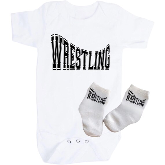 Baby Bodysuit and Socks  with  Wrestling . You Choose  Size.  GREaT GiFT  1st Keepsake