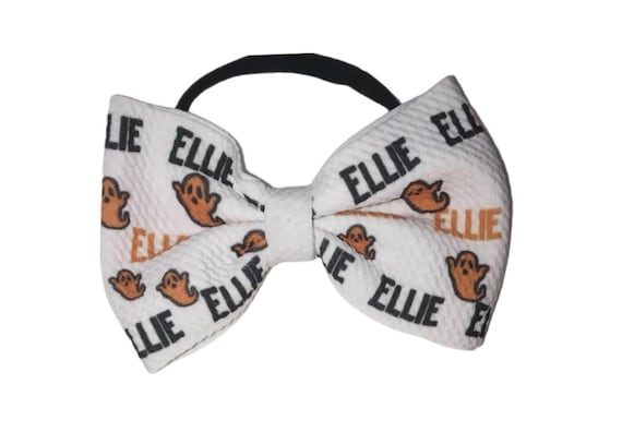 Girls Halloween Fall Bow with NAME on Hat, Headband or Clip! Custom Made Fabric Bow. EXCLUSIVE