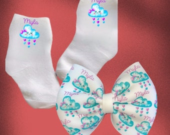 Baby/Toddler/ Child Cloud with Hearts socks. Multiple sizes offered. Choose from 0-6 months to 10 years. You Choose Size. Cute Gift!