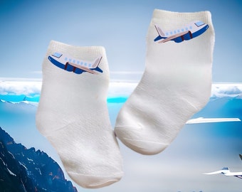 Baby/Toddler/Child Airplane Socks. Multiple sizes offered. Choose from 0-6 months to 10 years.  Every Baby Needs. Cute Baby Gift!