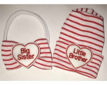 Newborn Hospital Hat Little Brother with Matching Big Sister Headband. Perfect for 1st Photos After Birth. Great Gift