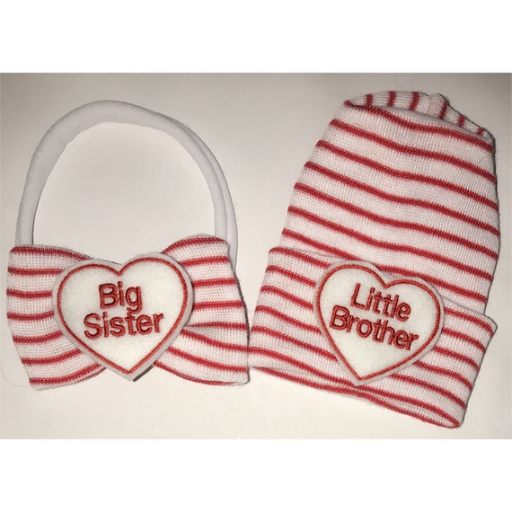 Newborn Hospital Hat Little Brother with Matching Big Sister Headband. Perfect for 1st Photos After Birth. Great Gift