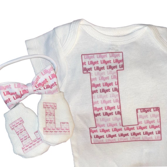 Baby Bodysuit with Name in Letter of First Initial. You Choose Color and Size 1st Keepsake! GREaT GiFT! 1st Keepsake!