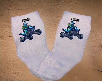 Baby/Toddler/Child ATV with Name Socks Multiple sizes offered Choose from 0-6 months to 10 years Every Baby Needs. Cute Baby Gift!