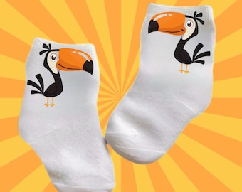 Baby/Toddler/Child Cute Toucan Socks. Multiple sizes offered. Choose from 0-6 months to 14 years. Cute Gift!