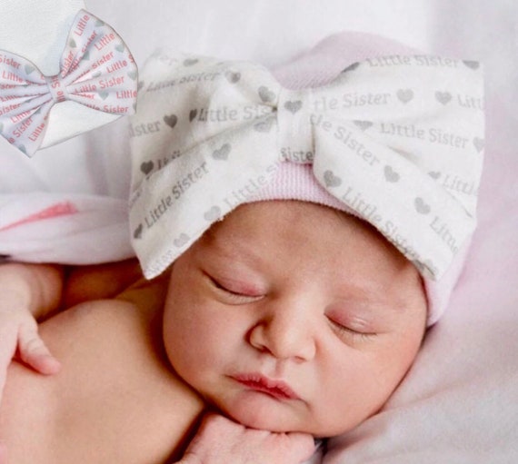 Little Sister Bow Hat! Custom Made Fabric Bow. Newborn Hospital Hat. Newborn Hat. Infant Beanie. Infant Outfit. Cute Gift! EXCLUSIVE!