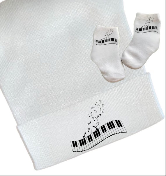 Newborn Hospital Hat Piano. Option to add Socks & Mitts.Great Gift. Baby's 1st Keepsake. Cute