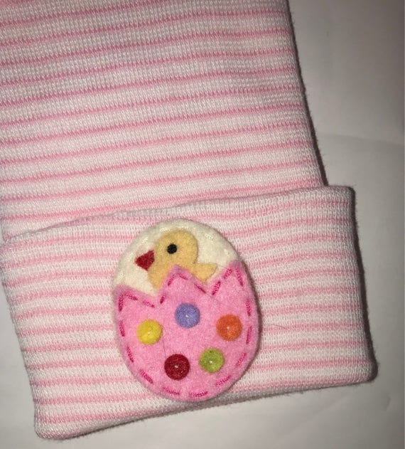 OnLy 1 Left! Newborn Hospital Hat! Baby hospital hat topped off with a chick! Spring Baby Great Gift!