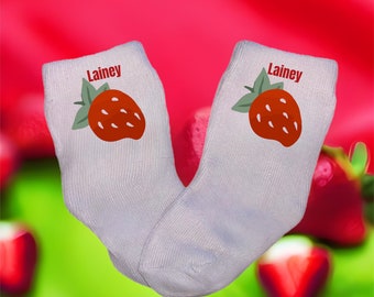 Baby/Toddler/Child Strawberry with Name Socks Multiple sizes offered Choose from 0-6 months to 10 years Every Baby Needs. Cute Baby Gift!