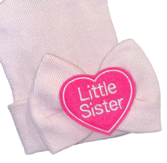 Little Sister Newborn Hat with Little Sister on Bow. You choose Hat Color. Newborn Hospital Beanie.  Baby Newborn Hats.  Little Sister