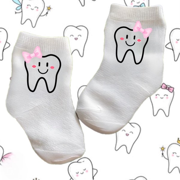 Baby/Toddler/Child Socks With Tooth with Bow on it. Every Baby Needs. Cute Baby Gift!