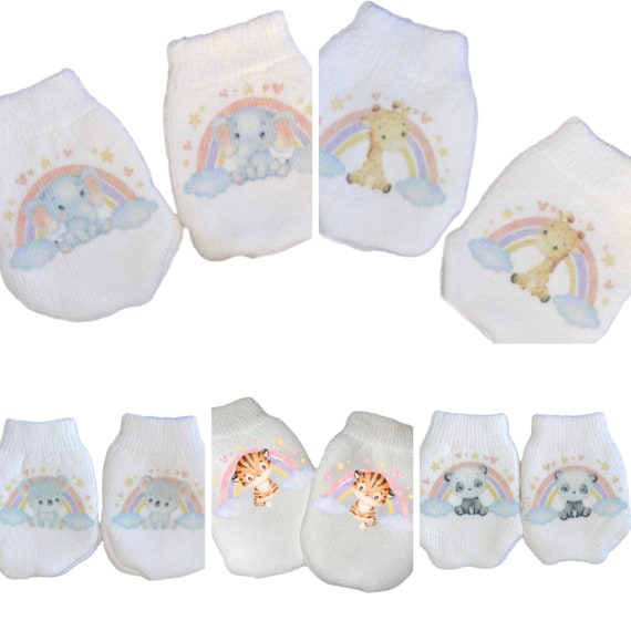 Rainbow Baby Scratch Mittens and Option to Add Matching Bodysuit and or Bow on Headband. You Choose.