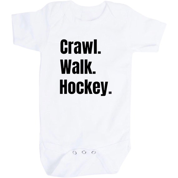 Baby Bodysuit with Crawl Walk Hockey.  You Choose Size.  GREaT GiFT  1st Keepsake