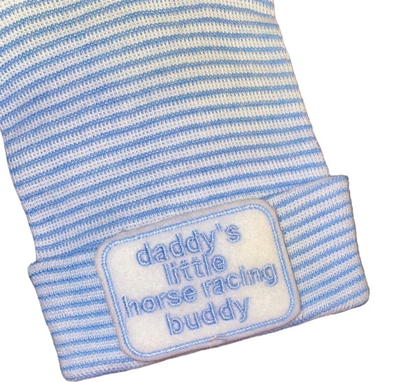 Newborn Hospital Hat daddy's little Horse Racing buddy. 1st Keepsake, Baby Boy Hat. Gender Reveal, Surprise Dad! Coming Home Hat,