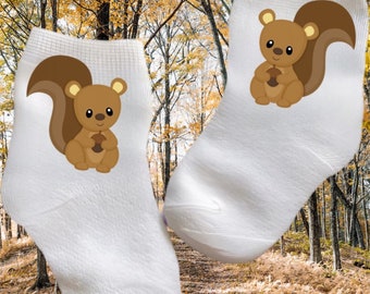 Baby/Toddler/Child Squirrel Socks. Multiple sizes offered. Choose from 0-6 months to 10 years.  Every Baby Needs. Cute Baby Gift!