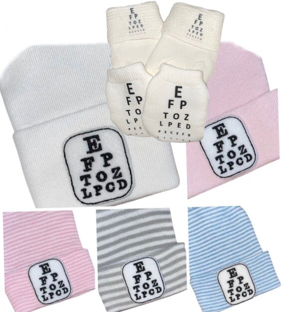 Newborn  Hat EyE CHaRT Optometrist Newborn Hospital Beanie. For Baby Girl or Boy!  My Parent is an Optometrist . Cute gift