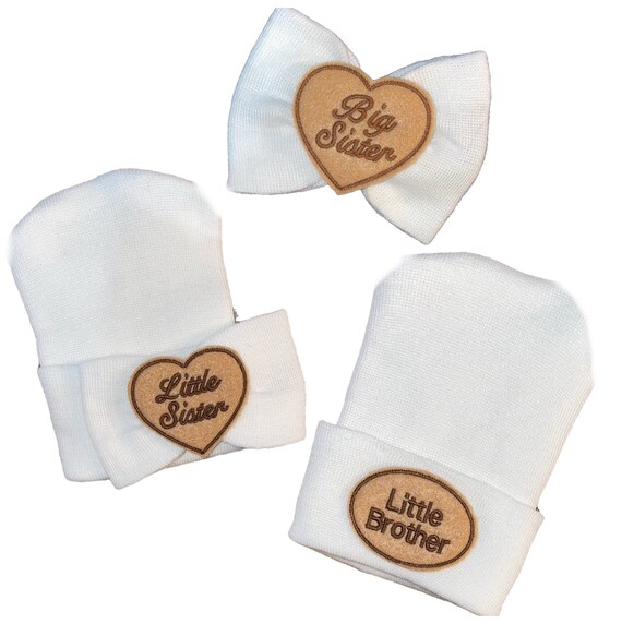 Twins! Hospital Hats. Babies Beanies. Newborn Baby Hats and Big Sister Bow on Clip. Little Sister Little Brother and Big Sister