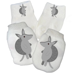 MITTENS & Sock Option Newborn no scratch Mittens With Armadillo Boy or Girl! Cute Shower / Newborn  Gift! Every Baby Needs. Cute Baby Gift!