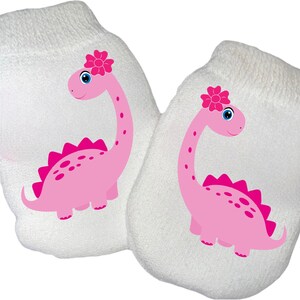 MITTENS & Sock Option Newborn no scratch Mittens With Pink Dinosaur. Perfect Shower/Newborn Gift Every Baby Needs. Cute Baby Gift!
