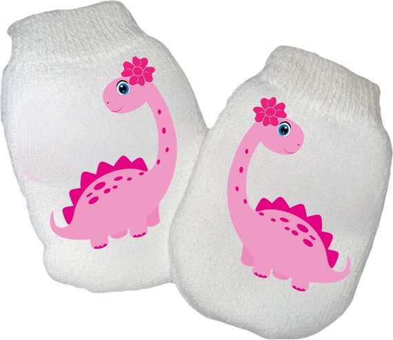 MITTENS & Sock Option Newborn no scratch Mittens With Pink Dinosaur. Perfect Shower/Newborn Gift Every Baby Needs. Cute Baby Gift!