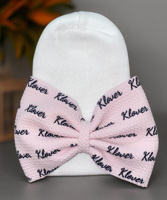 Name Bow Hat or Headband. Ships Within 2 Business Days. Newborn Size Hat. Great Photo Prop.