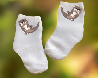 Baby/Toddler/Child Otter Holding Baby Socks. Multiple sizes offered. Choose from 0-6 months to 10 years.  Every Baby Needs. Cute Baby Gift!