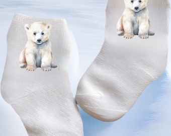 Baby/Toddler/Child Adorable Polar Bear Socks. Multiple sizes offered. Choose from 0-6 months to 14 years. Cute Gift!