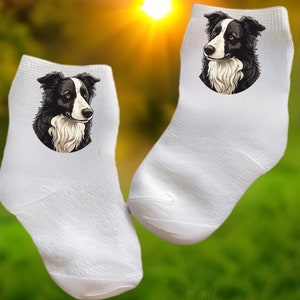 Baby/Toddler/Child Cute Border Collie Socks. Multiple sizes offered. Choose from 0-6 months to 10 years. Cute Gift!