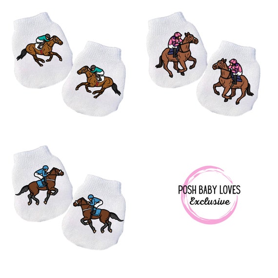 MITTENS! Newborn no scratch Race Horse Mittens. Option to add Socks.Choose Color. Boy or Girl!Perfect Shower / Newborn Gift! Cute Baby Gift!
