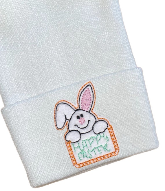 Newborn Hospital Hat Baby Beanie Easter Newborn Hat with Pink Ear BUNNY! Cute and Makes a Great Gift and Cute Photo Prop!