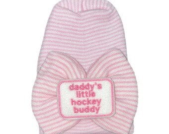 Newborn Hospital Hat daddy's little hockey buddy. 1st Keepsake, Baby Hat. Gender Reveal, Surprise Dad! Coming Home Hat, Cute Baby Gift
