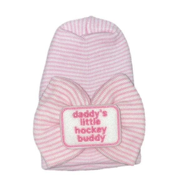 Newborn Hospital Hat daddy's little hockey buddy. 1st Keepsake, Baby Hat. Gender Reveal, Surprise Dad! Coming Home Hat, Cute Baby Gift