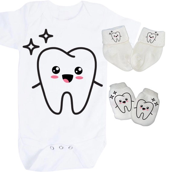 Dentist Baby Bodysuit with No Scratch Mittens and Socks! Size 0-3 Months. EXCLUSIVELY FOUND HeRe!