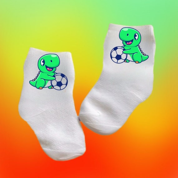 Soccer socks with Dinosaur for Baby, Toddler, Child. Multiple sizes offered. Choose from 0-6 Months to 10 years.