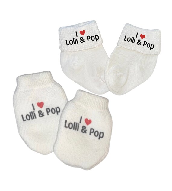 MITTENS & Option to add matching socks. No scratch Mittens I Love Lolli and Pop For Boy or Girl! Perfect Newborn Gift! Every Baby Needs.