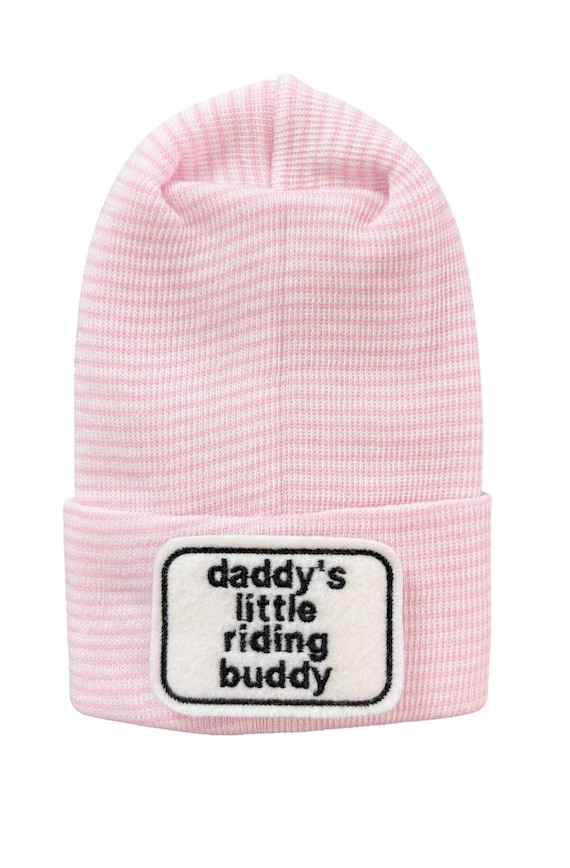 Newborn Hat. daddy’s little riding buddy. CHOOSE WoRD and Hat COLOR  1st Keepsake, perfect gift