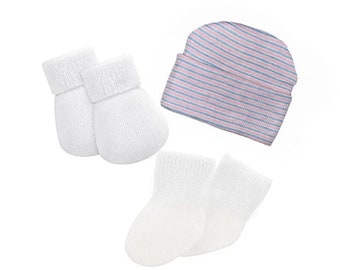 PREEMIE Hats, Socks & no scratch Mitten Option! Preemie or NICU Baby.