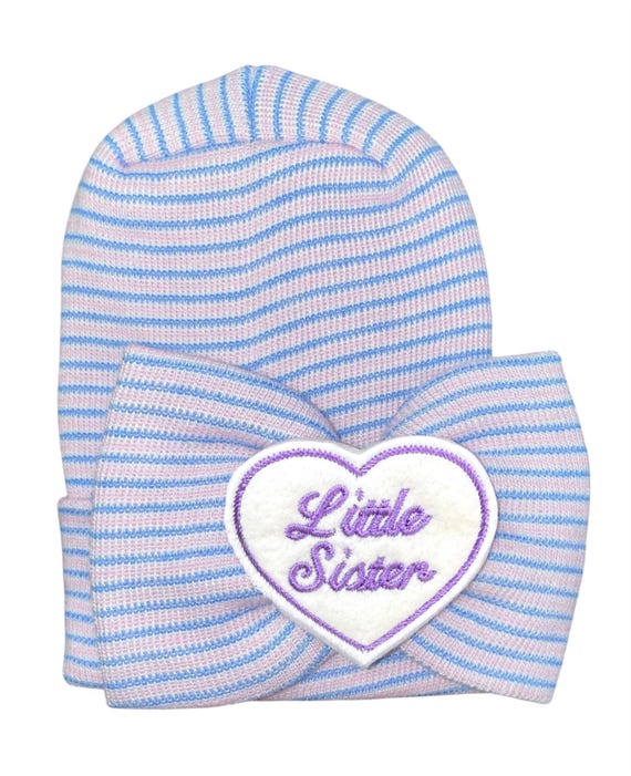 Newborn Hospital Beanie: Purple Little Sister Bow Hat